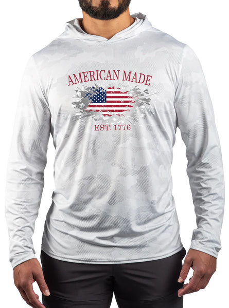 "AMERICAN MADE" PERFORMANCE MESH WHITE OUT SUN HOODIE 672MSHWAMXS