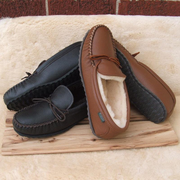 Sale: Men's Cushion-Flex Sole Sheepskin Slippers Made in USA by Footskin 4400S-CFS