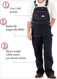 Zipper Fly Blue Denim Bib Overalls by ROUND HOUSE® Made in USA 980